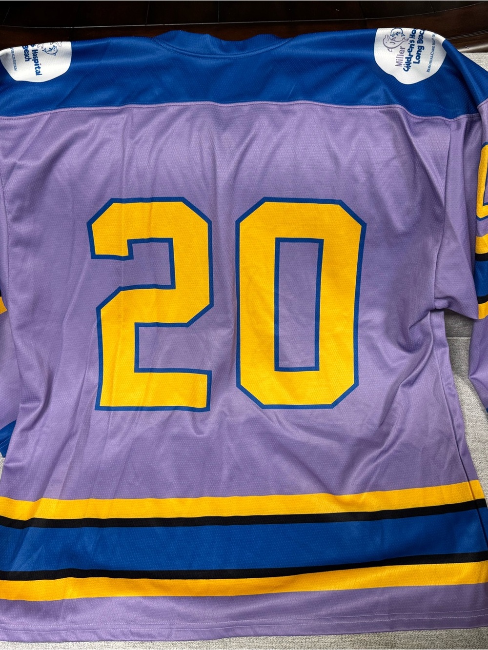 Purple Hockey Long Beach Jersey with Yellow & Blue Stripes - Picture 2 of 3